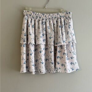 Twink white Tiered Skirt with Blue Floral Print